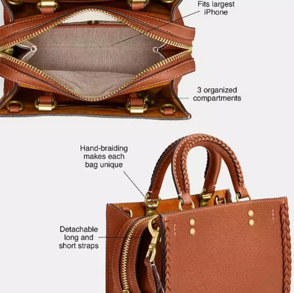 🎀Authentic Coach Rogue 20 With Braid. Pebble Leather/Brass/Burnished Amber✨️ - Picture 5 of 16